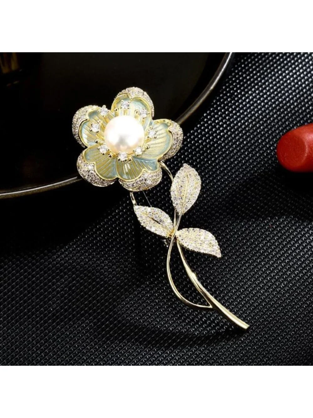 Elegant Flower Brooch with Rhinestones & Pearls - Perfect Gift for Her, Birthday